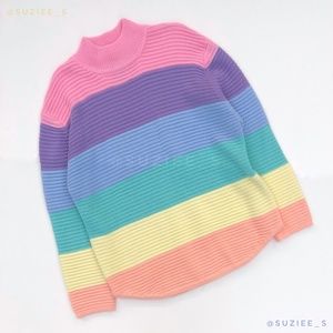 UNIF Frost Pastel Rainbow Striped Oversized Ribbed Mockneck Sweater XS